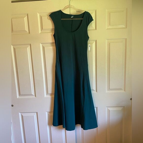 NWT Old Navy small tall blue green teal swing maxi midi scoop dress - Picture 2 of 7